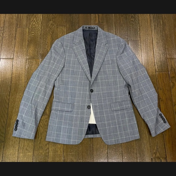 Zara Men’s Plaid Textured Suit Sport Coat Jacket Gray Size 46 NWT RARE